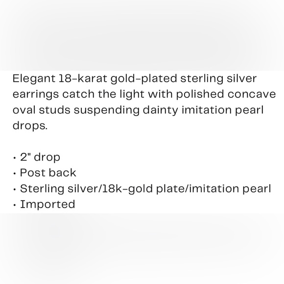 Argento Vivo Gold Plated Oval Drop Earrings Imitation Pearl NWT - Picture 5 of 5